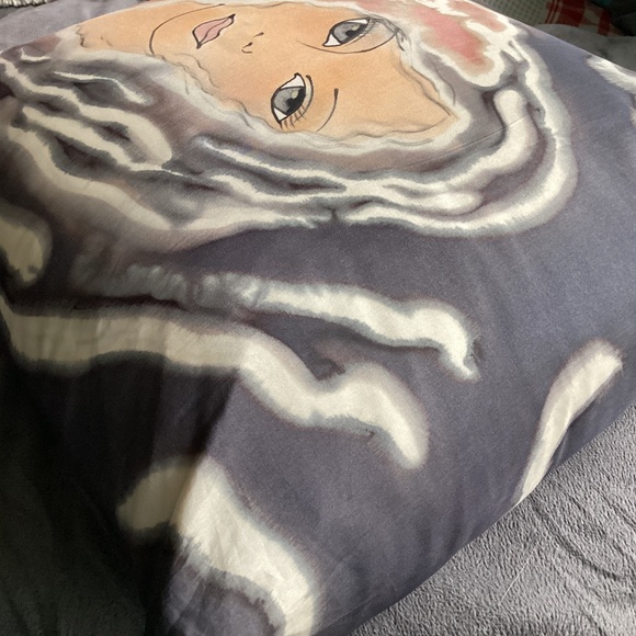 ARTIST SIGNED  PAINTED SILK FABRIC DECORATIVE SQUARE CUSHION COVER & INSERT 14in - Picture 4 of 12